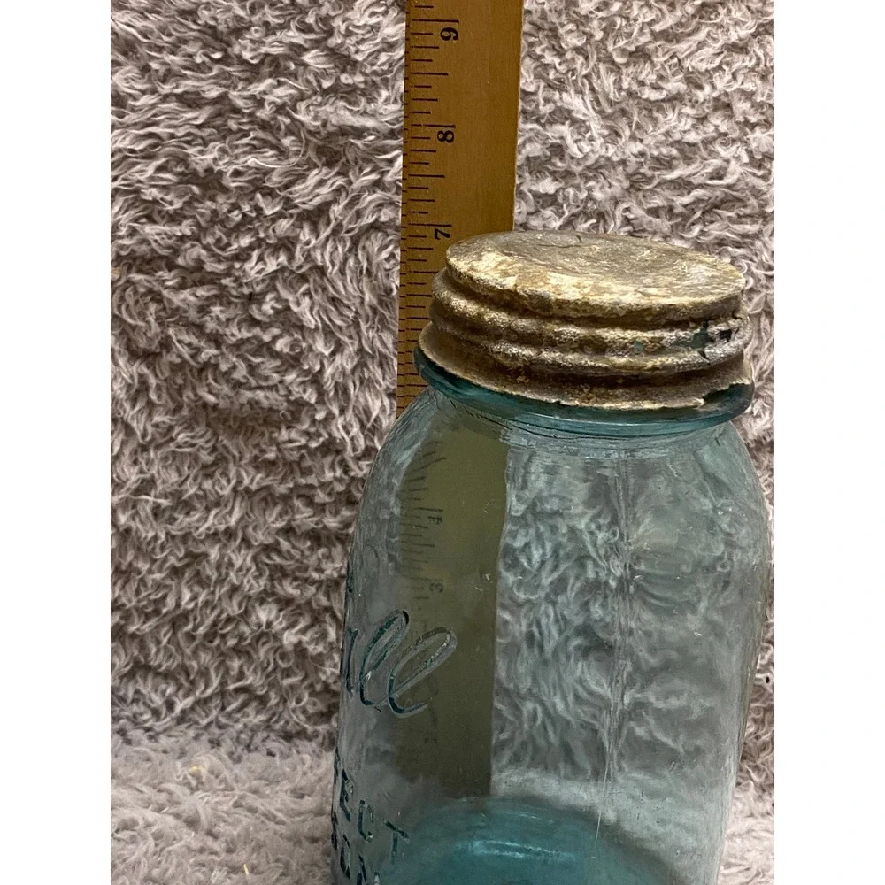 Antique Blue Glass‎ Ball Mason Jar Zinc Lid Stamped 8 on Bottom